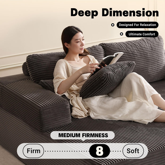 Afuson Chaise Lounge Chair, Boneless Couch for Living Room and Bedroom, Sleeper Couches Reading Chairs, Corduroy, Grey