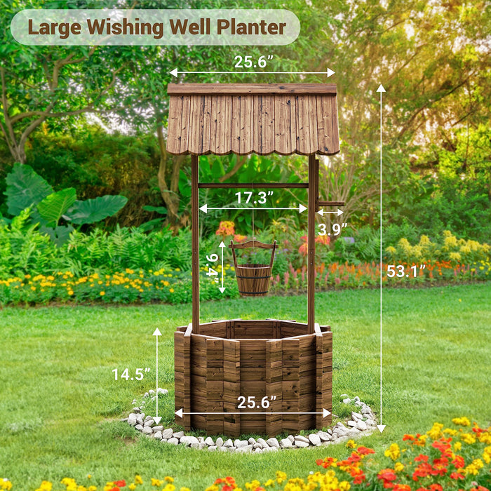 UDPATIO Wishing Wells for Outside, Wooden Wishing Well Planter for Yard, Upgrade Wishing Well with 4 Reinforced Rod & Hanging Bucket for Garden Patio Lawn Backyard Home Decor
