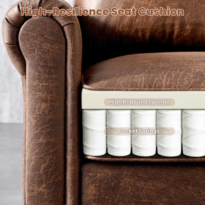 ovios 73.6" Sofa Couch, Mid Century Modern Sofas Couches with Comfy Cushions, 3-Seater Faux Leather Deep Seat Small Sofa for Living Room Bedroom Office, Dark Brown