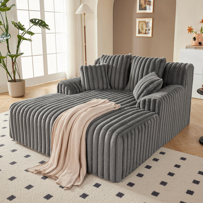 Mangodan 53.5”W Oversized Chaise Lounge Chair Indoor, Boneless Couch with 4 Pillows, Cozy Reading Chairs with Wide Arms, No Assembly Corduroy Boneless Chair, Memory Foam Couch for Living Room, Gray