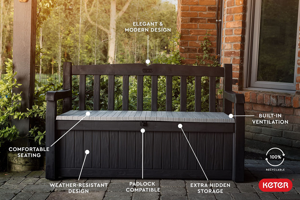 Keter Solana 70 Gal Outdoor Storage Bench for Patio and Pool Accessories