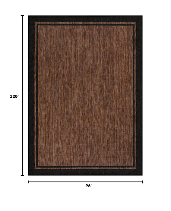 CAMILSON Indoor Outdoor Rug, 8x10 Bordered Nut Brown Black Modern Area Rugs for Indoor and Outdoor Patios, Kitchen and Hallway Mats, Washable Porch Deck Outside Carpet (Bordered Nut Brown, 8 x 10)