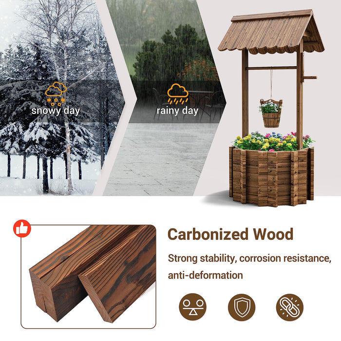 UDPATIO Wishing Wells for Outside, Wooden Wishing Well Planter for Yard, Upgrade Wishing Well with 4 Reinforced Rod & Hanging Bucket for Garden Patio Lawn Backyard Home Decor