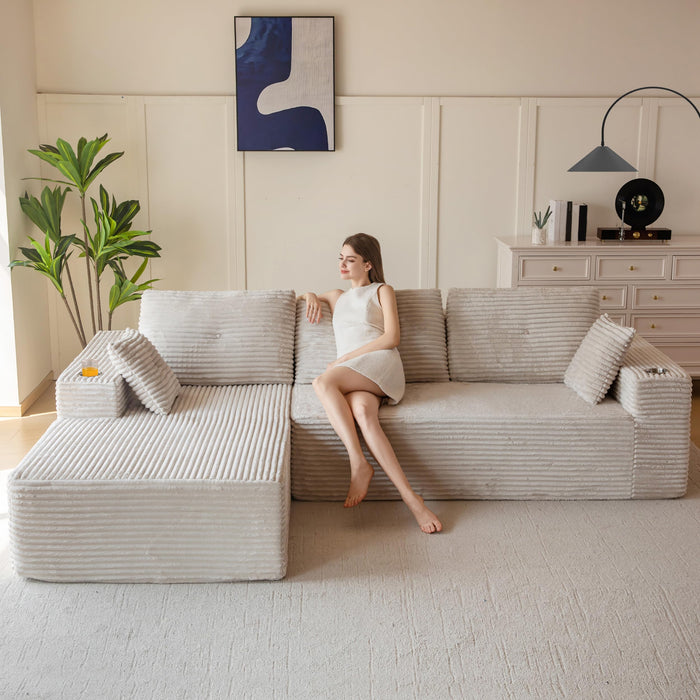 MAXYOYO 104" Modular Sectional Couch with L-Shape Chaise, Modern Boneless Couch for Living Room, Sofa in A Box, Oversized Sofa Sleeper with Deep Seat, No Assembly Required, Grayish Beige