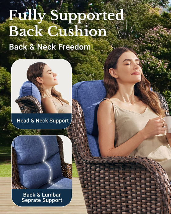 HILLGA Luxury Patio Furniture Set with 6-inch Thick Cushion, Outdoor Couch and High Back Swivel Rocker Patio Chairs, 10PCS Wicker Conversation Set for Deck Yard and Poolside, Blue (V2)