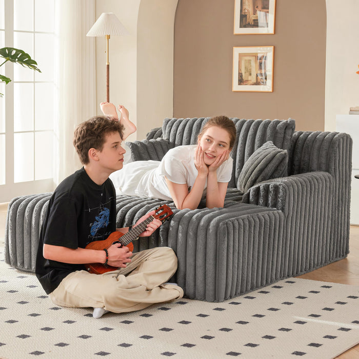Mangodan 53.5”W Oversized Chaise Lounge Chair Indoor, Boneless Couch with 4 Pillows, Cozy Reading Chairs with Wide Arms, No Assembly Corduroy Boneless Chair, Memory Foam Couch for Living Room, Gray