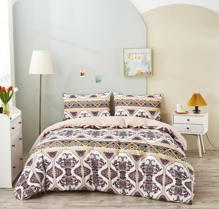 DaDa Bedding Southwestern Duvet Cover Set - Blush Pink, Kilim & Tribal Design - Includes Matching Pillowcases - Persian-Inspired, Ornate Traditional Print - Full - 3-Pieces