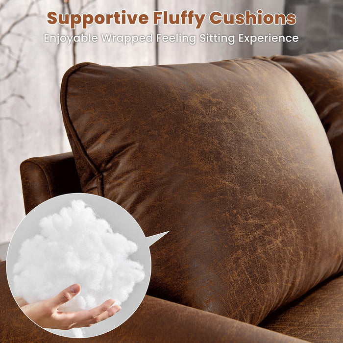 ovios 73.6" Sofa Couch, Mid Century Modern Sofas Couches with Comfy Cushions, 3-Seater Faux Leather Deep Seat Small Sofa for Living Room Bedroom Office, Dark Brown