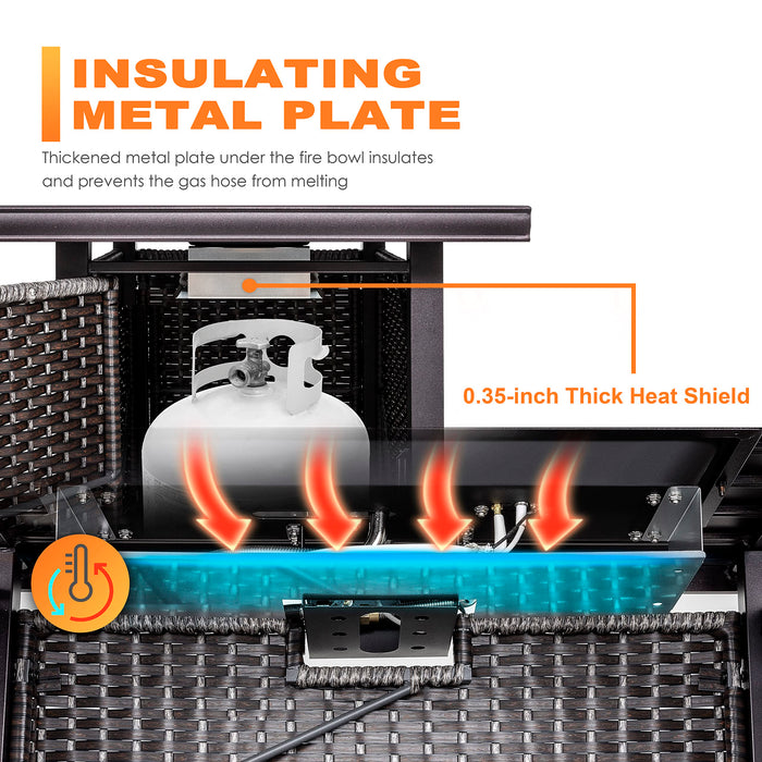 Nuu Garden 43 Inch Propane Fire Pit Table, CSA Certified 50,000 BTU Outdoor Patio Propane Fire Pit Table with 7 lbs Glass Stone & Removable Lid, Aluminum Tabletop, Water-Proof Oxford Cover, Brown