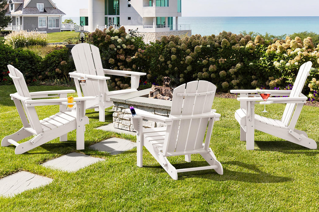 SERWALL Outdoor Adirondack Chair Set of 4 with Cup Holders,Foldable,White
