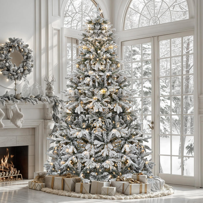 YITAHOME Pre-Lit Snow Flocked Christmas Tree 7 FT, Artificial Hinged C