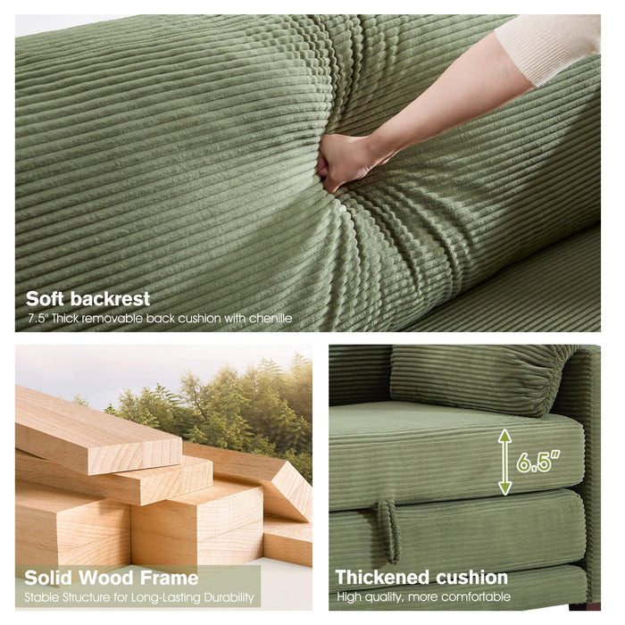 kakuboohi 51" Loveseat Sleeper Sofa Bed, Corduroy Convertible Floor Sofa Bed for Small Spaces, Folding Couch Bed with Deep Seat, 2 Pillows & Solid Frame, Pull Out Floor Couch for Living Room, Green