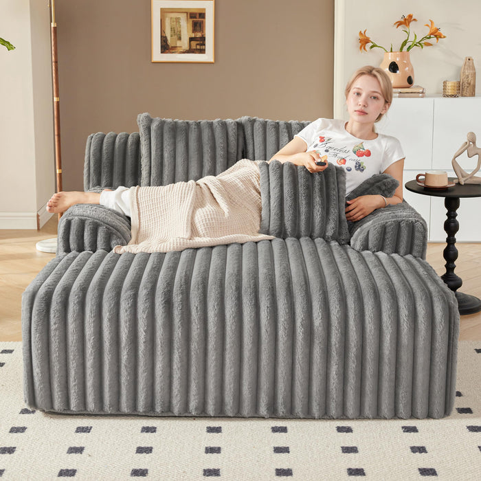 Mangodan 53.5”W Oversized Chaise Lounge Chair Indoor, Boneless Couch with 4 Pillows, Cozy Reading Chairs with Wide Arms, No Assembly Corduroy Boneless Chair, Memory Foam Couch for Living Room, Gray