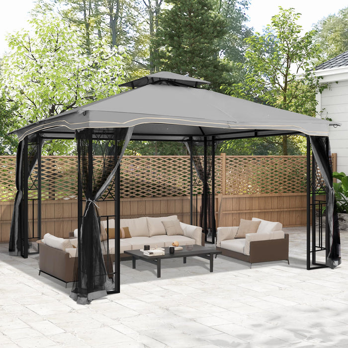 GARTOO 11'x13' Outdoor Patio Gazebo - Porch Gazebo with Polyester Roof & Breathable Netting, Best for Garden, Lawn, Backyard Deck (Grey)