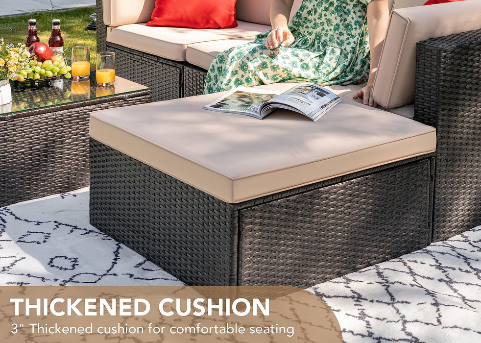 Devoko 5 Pieces Patio Furniture Sets All Weather Outdoor Sectional Patio Sofa Manual Weaving Wicker Rattan Patio Seating Sofas with Cushion and Glass Table (Beige)