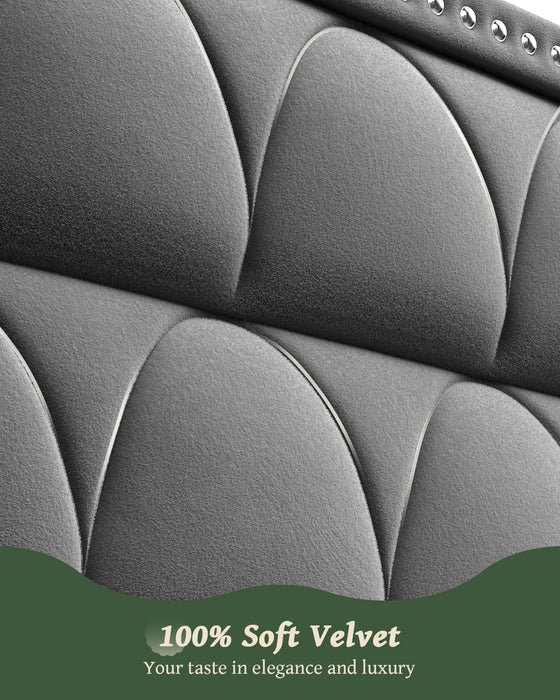 OHOHOLIVE King Size Bed Frame with 56" Headboard - Velvet Upholstered Wingback Platform Bed Frame, Noise Free, Sturdy Wooden Slat Support (Deep Gray, King)