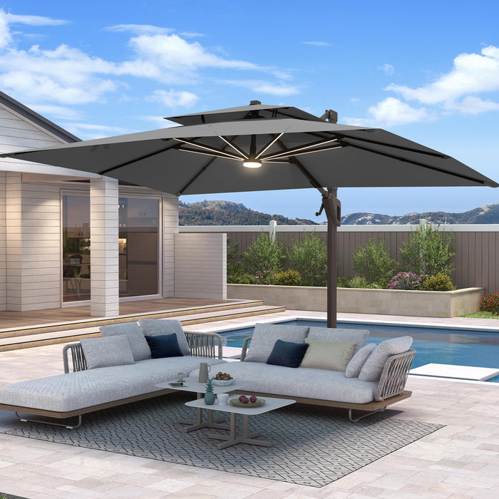 BreezyShade by King 10 X 13 FT Cantilever Patio Umbrella with Base & Lights