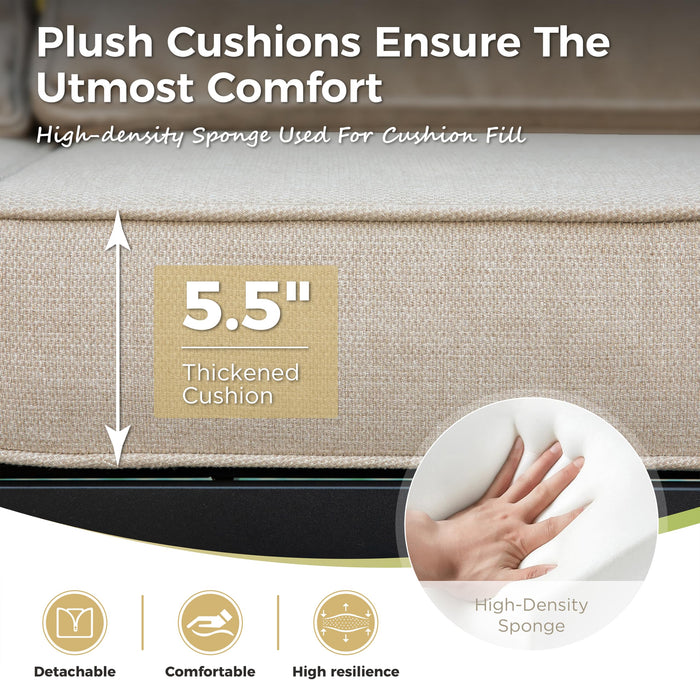 MIXPATIO 4 PCS Outdoor Patio Furniture Set, 3-Seater Sofa, Highback Swivel Chair with 5.5" Extra Thick Cushion & Coffee Table, All Weather Patio Conversation Set for Lawn Deck Backyard, Cream/Beige