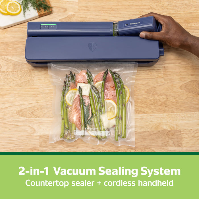 FoodSaver® Handheld+ 2-in-1 Vacuum Sealing System, Handheld and Countertop Vacuum Sealer, Matte Indigo Blue