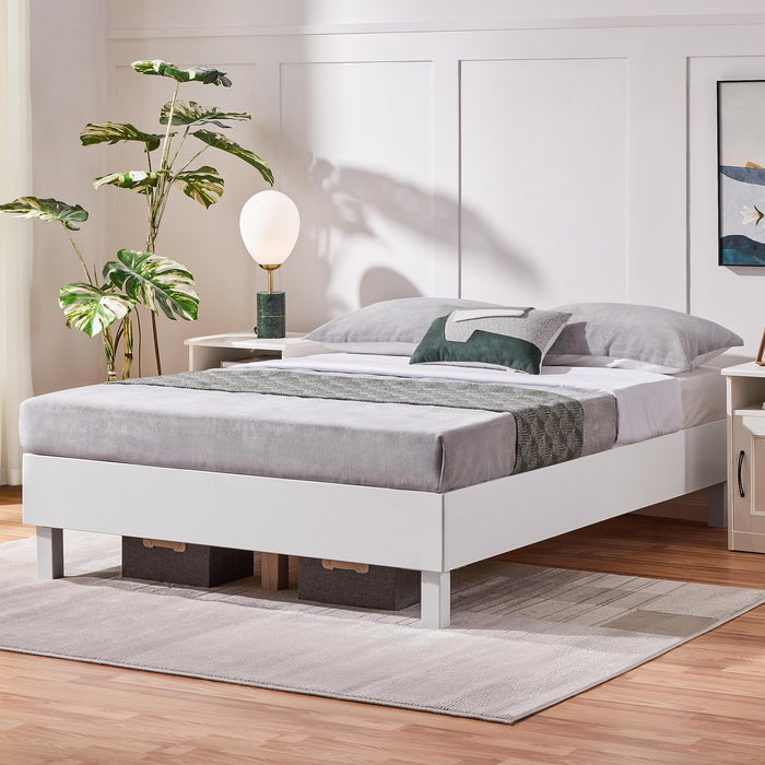 Yaheetech Full Bed Frame Scandinavian Natural Pine Wood Platform Bed, Detachable Wooden Slats for Easy Assembly/6.2 inch Clearance Space/Noise-Free/No Box Spring Needed, White Full Bed