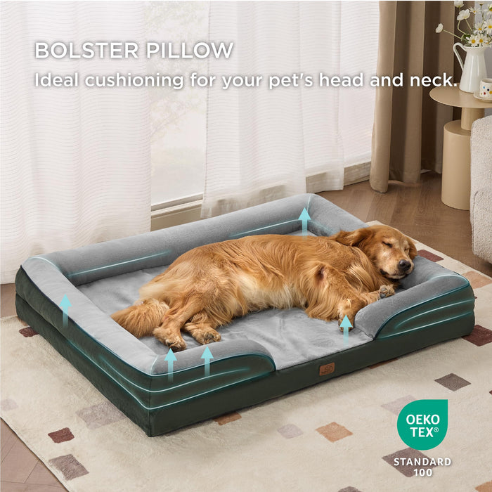 Bedsure XXL Orthopedic Dog Bed - Washable Great Dane Dog Sofa Bed for Giant Dogs, Supportive Foam Pet Couch Bed with Removable Washable Cover, Waterproof Lining and Nonskid Bottom, Dark Green
