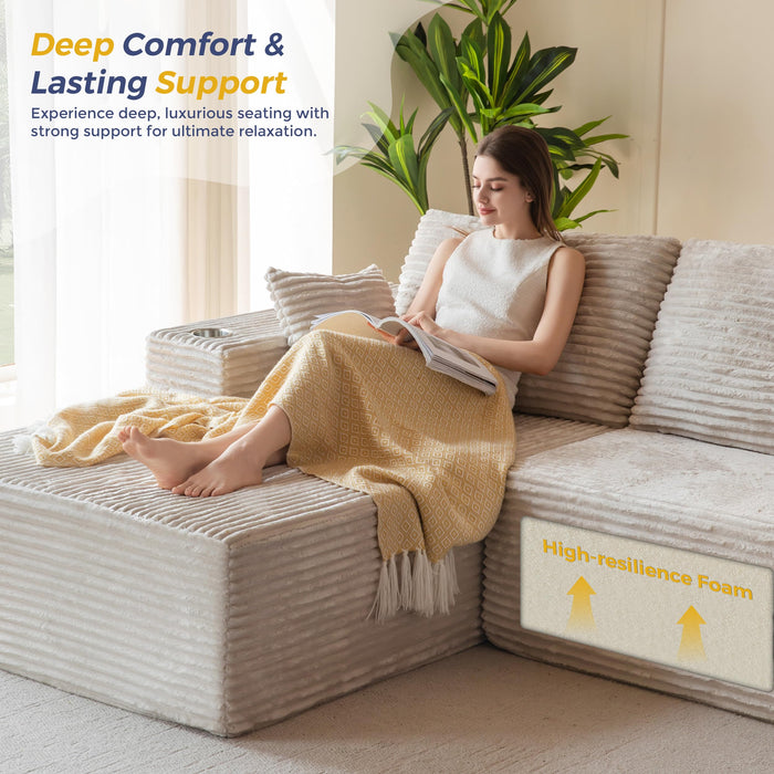 MAXYOYO 104" Modular Sectional Couch with L-Shape Chaise, Modern Boneless Couch for Living Room, Sofa in A Box, Oversized Sofa Sleeper with Deep Seat, No Assembly Required, Grayish Beige