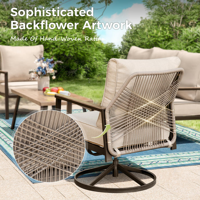 MIXPATIO 4 PCS Outdoor Patio Furniture Set, 3-Seater Sofa, Highback Swivel Chair with 5.5" Extra Thick Cushion & Coffee Table, All Weather Patio Conversation Set for Lawn Deck Backyard, Cream/Beige