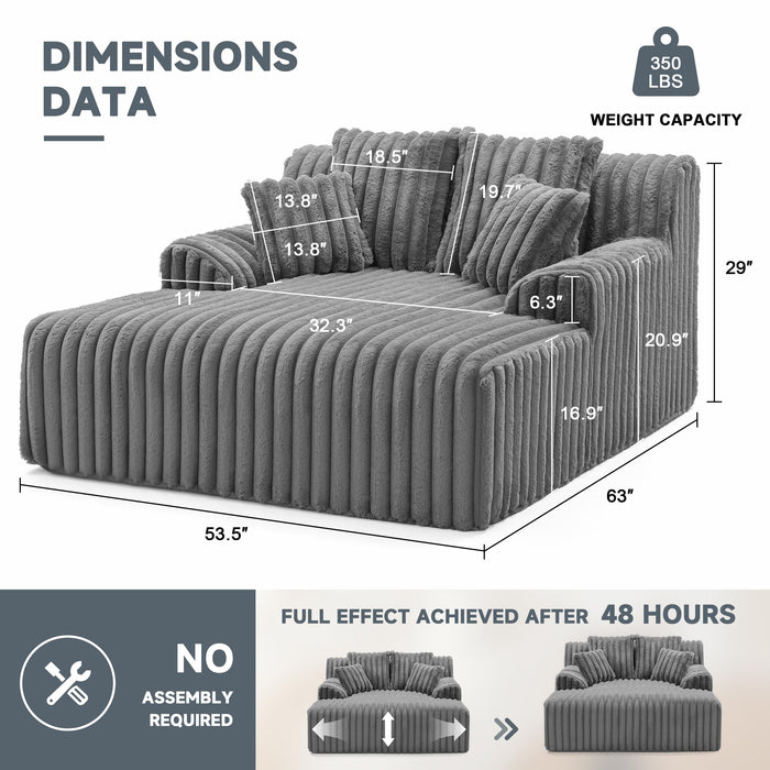 Mangodan 53.5”W Oversized Chaise Lounge Chair Indoor, Boneless Couch with 4 Pillows, Cozy Reading Chairs with Wide Arms, No Assembly Corduroy Boneless Chair, Memory Foam Couch for Living Room, Gray