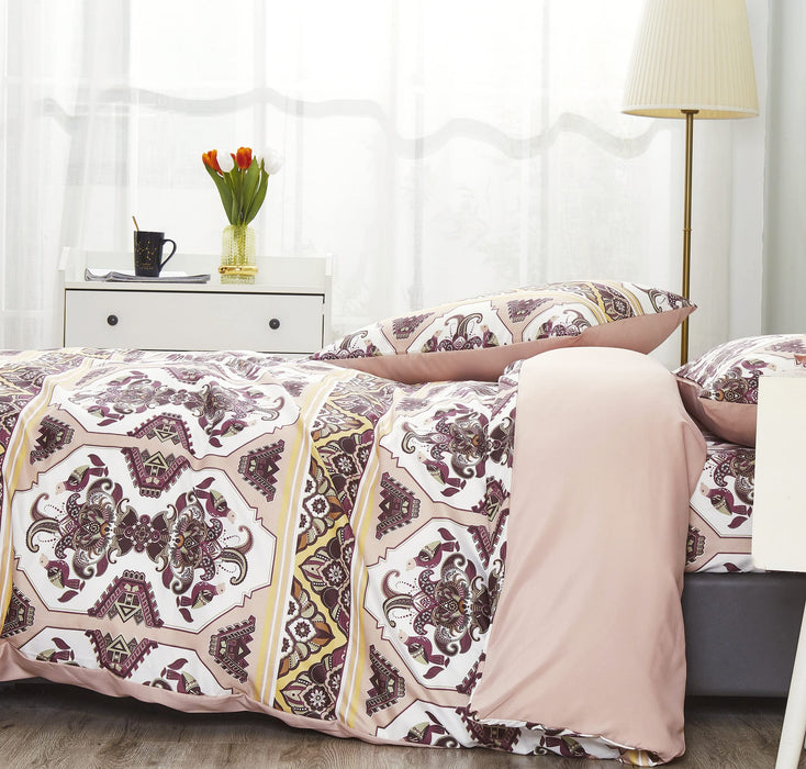 DaDa Bedding Southwestern Duvet Cover Set - Blush Pink, Kilim & Tribal Design - Includes Matching Pillowcases - Persian-Inspired, Ornate Traditional Print - Full - 3-Pieces