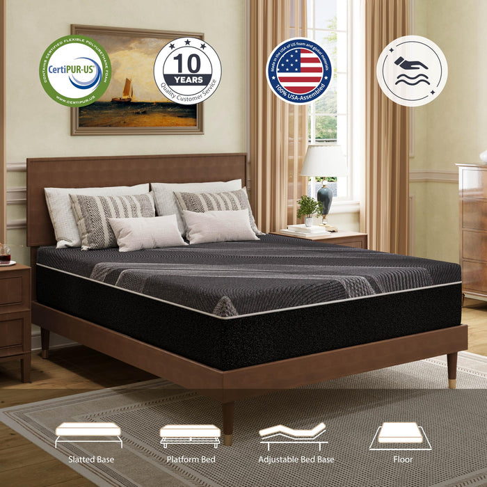 Dyonery Queen Mattress 10 Inch Charcoal Gel Memory Foam in a Box, CertiPUR-US Certified, Fiberglass Free, Cooling Double Mattress, Made in The USA of US Foam, 80" × 60" × 10", Medium