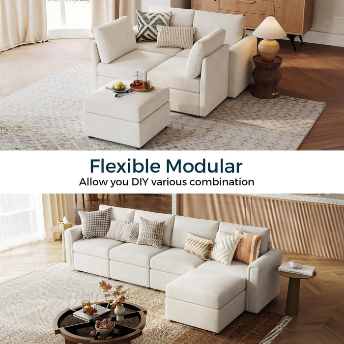 LINSY HOME Modular Sectional Sofa, Convertible L Shaped Sofa Couch with Storage, Memory Foam, Modular Sectionals with Ottomans, 5 Seat Sofa Couch with Chaise for Living Room, White
