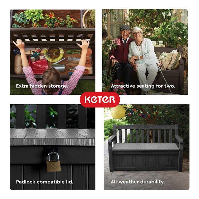Keter Solana 70 Gal Outdoor Storage Bench for Patio and Pool Accessories