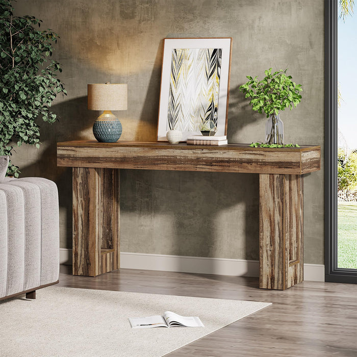 Tribesigns 63-Inch Long Console Table, Wooden Rectangular Sofa Table Behind The Couch, Farmhouse Entryway Table for Entrance, Hallway, Living Room (Mottled Gray Brown)