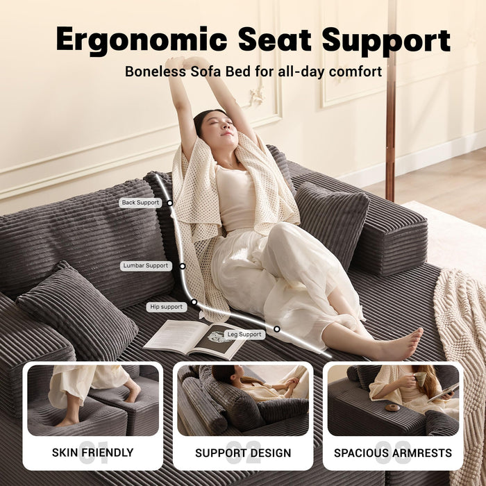Afuson Chaise Lounge Chair, Boneless Couch for Living Room and Bedroom, Sleeper Couches Reading Chairs, Corduroy, Grey