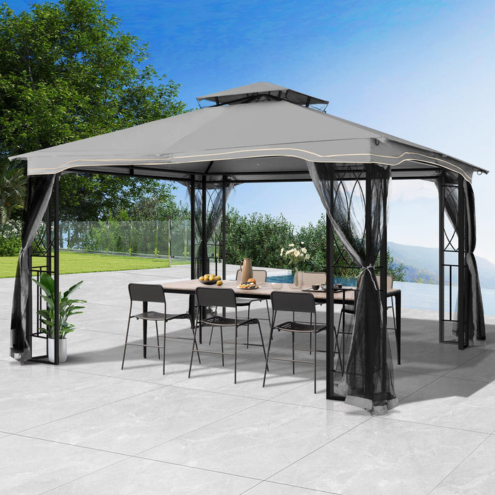 GARTOO 11'x13' Outdoor Patio Gazebo - Porch Gazebo with Polyester Roof & Breathable Netting, Best for Garden, Lawn, Backyard Deck (Grey)