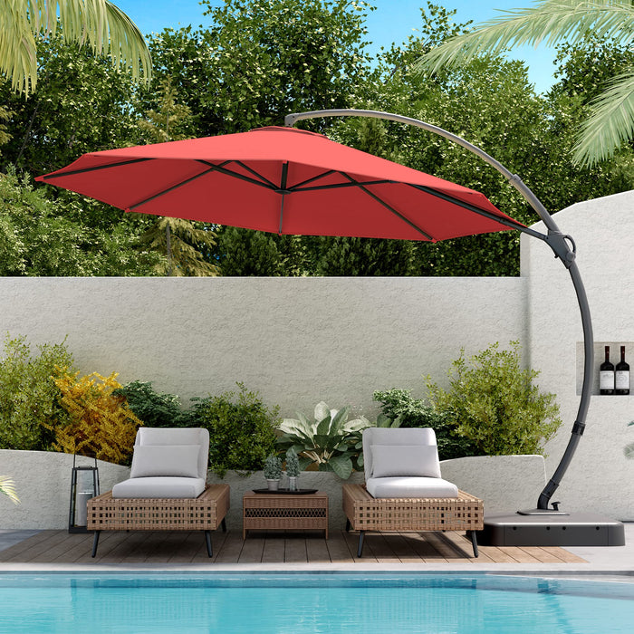 LAUSAINT HOME Outdoor Patio Umbrella with Base included, 12 FT Deluxe Curvy Cantilever Umbrella Heavy Duty Offset Hanging Umbrella with 360° Rotation for Market, Pool, Garden, Backyard, Deck (Red)