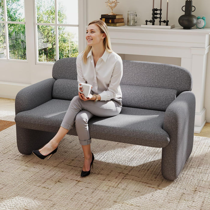 Furnimart Modern Loveseat Sofa, 54" 2-Seater Boucle Sofa, Comfy Upholstered Minimalist Couch, Small Couches for Small Spaces, Apartment, Office, Living Room, Bedroom, Dorm, Chenille Grey