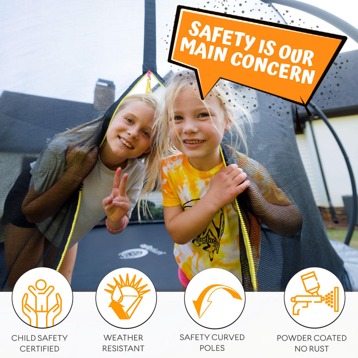 JUMPZYLLA Trampoline Outdoor 8FT 10FT 12FT 14FT 15FT 16FT with Enclosure and Ladder, ASTM Approved Recreational Trampolines for Kids and Adults, Anti-Rust Coated Frame