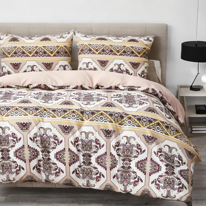 DaDa Bedding Southwestern Duvet Cover Set - Blush Pink, Kilim & Tribal Design - Includes Matching Pillowcases - Persian-Inspired, Ornate Traditional Print - Full - 3-Pieces