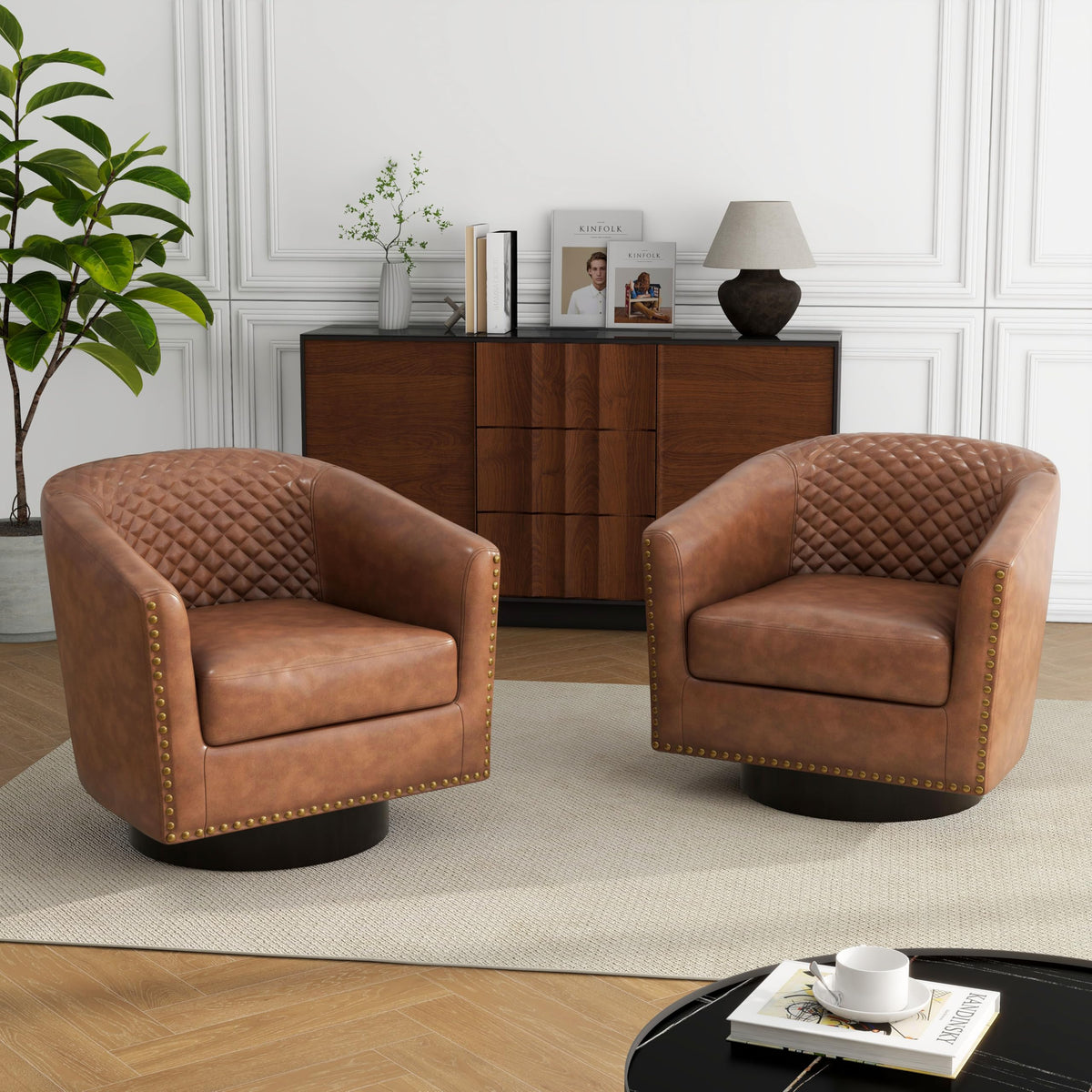 DREAMSIDEA Swivel Barrel Accent Chair, Comfy Modern Upholstered Round