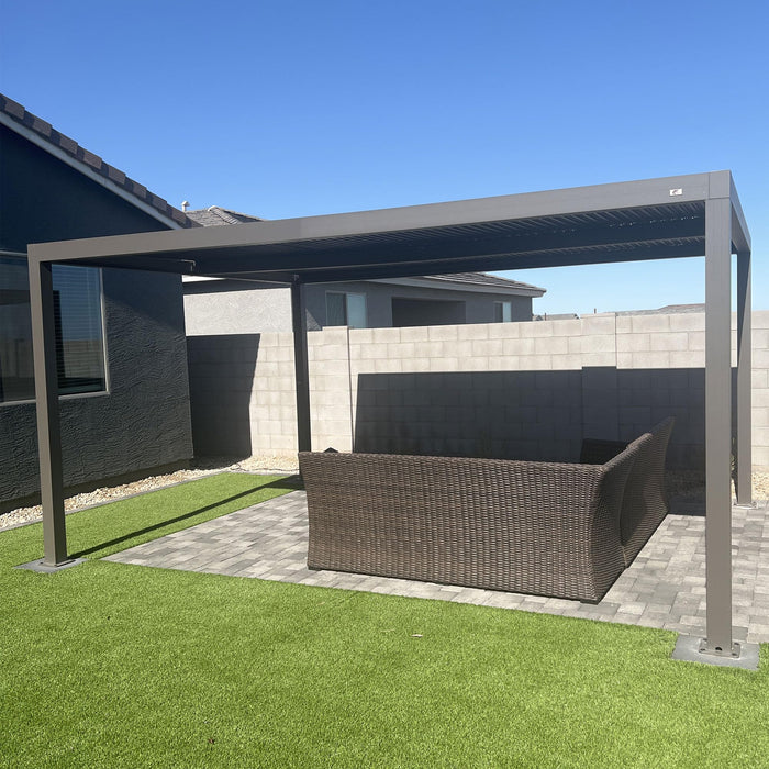 PURPLE LEAF Louvered Pergola 12' x 16' Outdoor Full Aluminum Pergola with Adjustable Rainproof Roof Modern Retractable Patio Hardtop Gazebo for Deck Backyard Garden Slate Grey