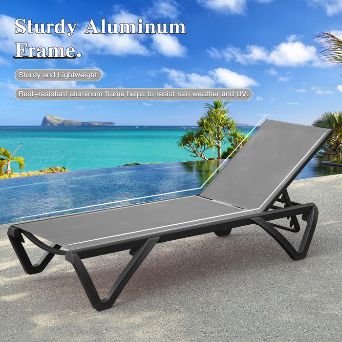 Domi Pool Lounge Chairs Set of 2, Aluminum Adjustable Outdoor Chaise Lounge with Wheels, All Weather Outdoor Lounge Chair for Deck Lawn Patio Backyard, Textilene - Gray
