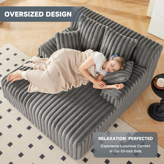 Mangodan 53.5”W Oversized Chaise Lounge Chair Indoor, Boneless Couch with 4 Pillows, Cozy Reading Chairs with Wide Arms, No Assembly Corduroy Boneless Chair, Memory Foam Couch for Living Room, Gray