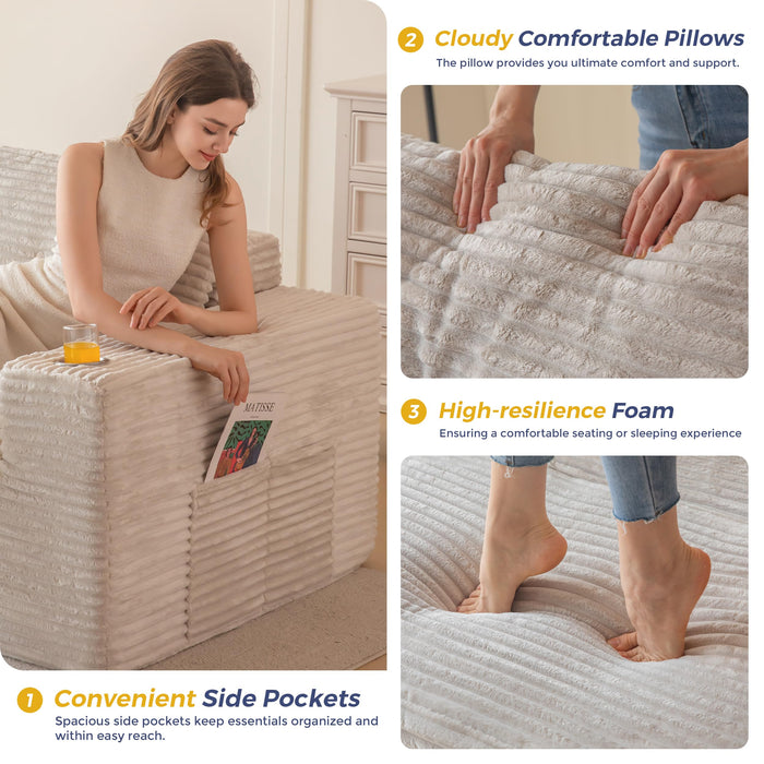 MAXYOYO 104" Modular Sectional Couch with L-Shape Chaise, Modern Boneless Couch for Living Room, Sofa in A Box, Oversized Sofa Sleeper with Deep Seat, No Assembly Required, Grayish Beige