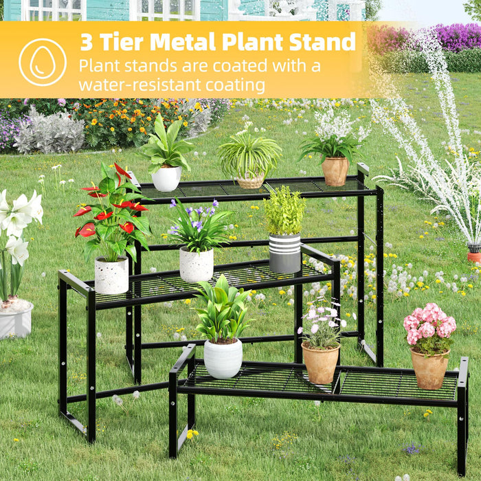 3 tier garden plant pot display Simple Trending 3 Tier Metal Plant Stand Outdoor Indoor Waterproof, St