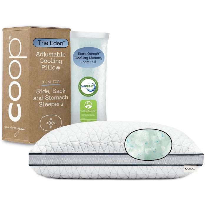 Coop Home Goods Eden Cool Adjustable Pillow, King Size - Adjustable Memory Foam with Gel Infusion - Soft Breathable Lulltra Fabric - Ideal for All Sleepers - Eco-Friendly CertiPUR-US Certified