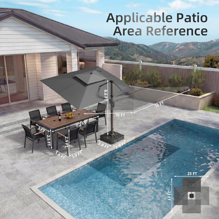 BreezyShade by King 10 X 13 FT Cantilever Patio Umbrella with Base & Lights