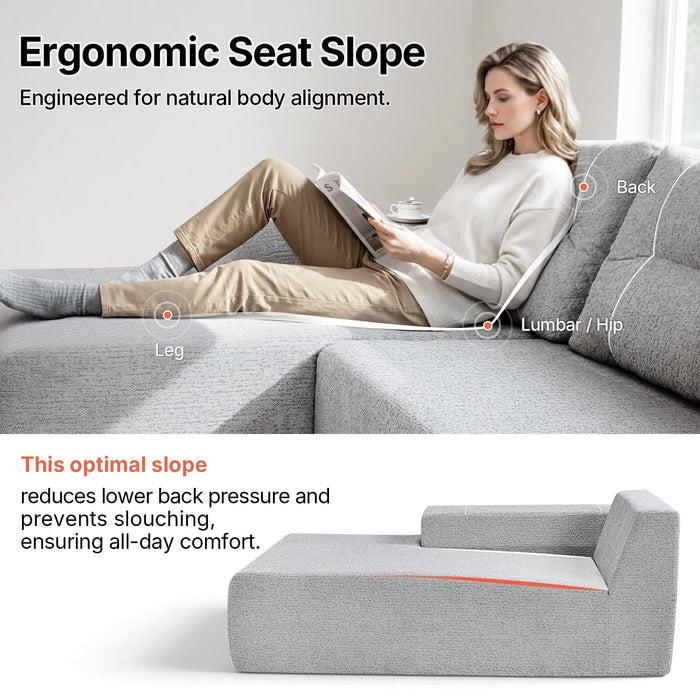 MCombo 105" Boneless Couches for Living Room, Cloud Couch Modular Sectional Sofa Bed Convertible, Sleeper Sofa With Latex-like Cushion & Throw Pillow, No assembly required, Chenille Fabric 8512 (Gray)