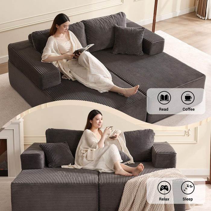 Afuson Chaise Lounge Chair, Boneless Couch for Living Room and Bedroom, Sleeper Couches Reading Chairs, Corduroy, Grey