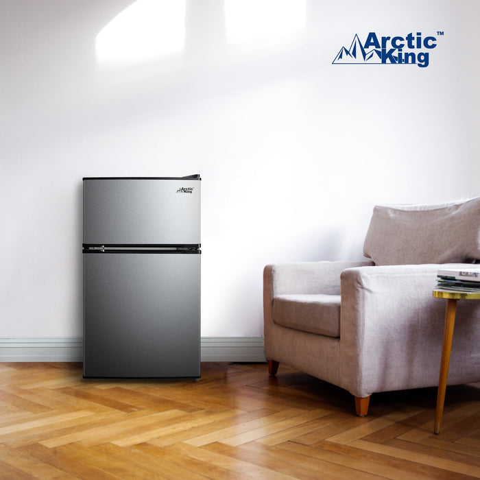 Arctic King 3.2 Cu Ft Two Door Mini Fridge With Freezer Stainless Stee